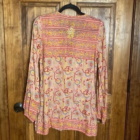LUCKY BRAND | Boho Embroidered Split Neck Tunic Blouse | Size Small - Picture 11 of 11